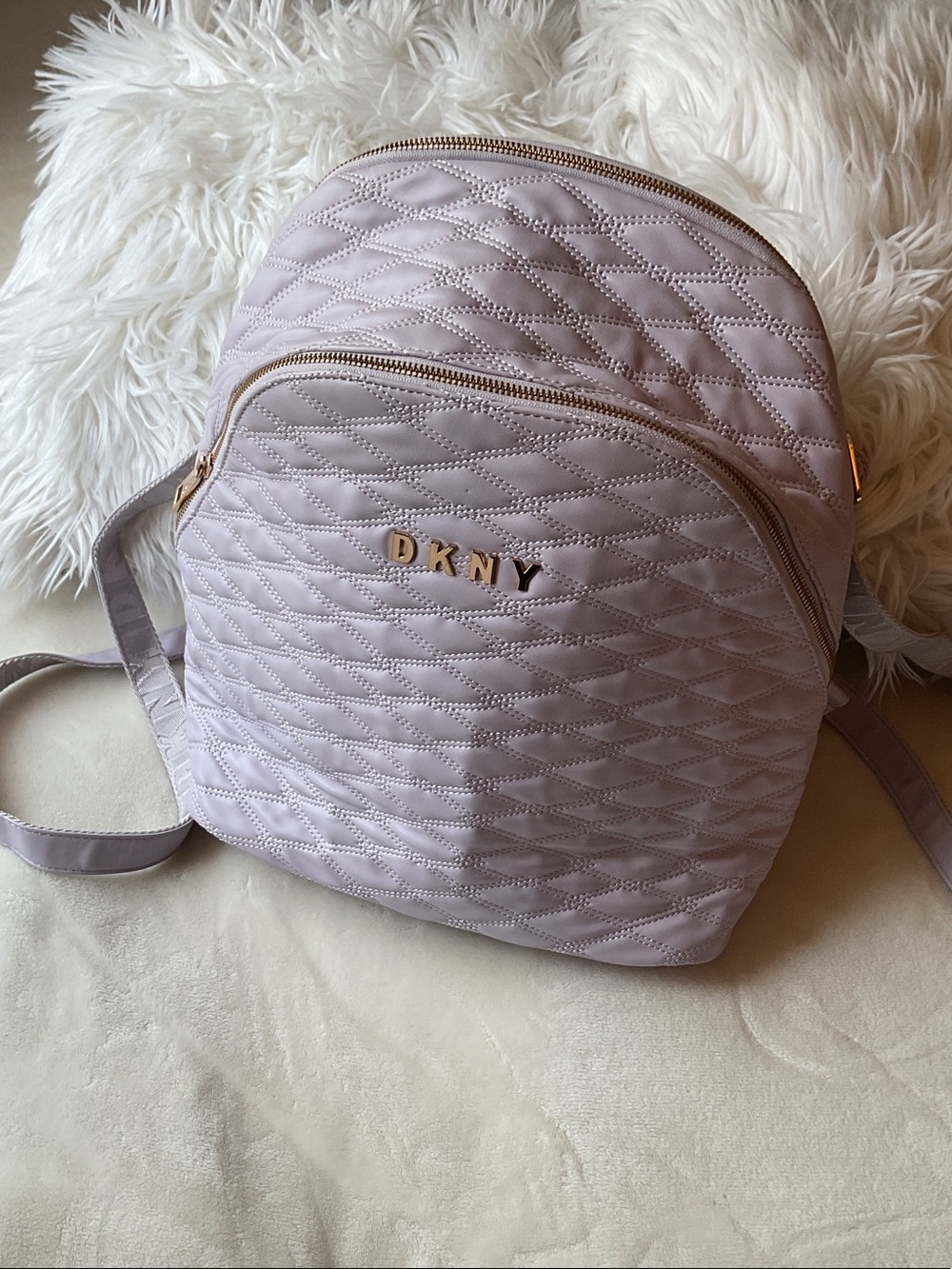 DKNY Quilted Lavender Pink Backpack with Gold Hardware